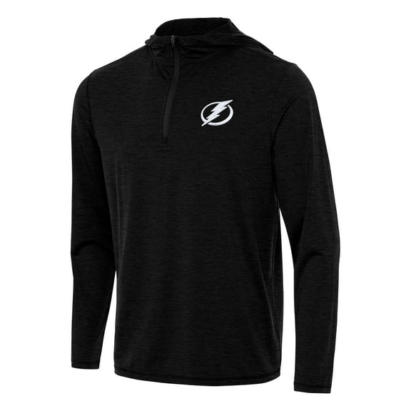 Men's Antigua Heather Black Tampa Bay Lightning Tidy Quarter-Zip Hoodie