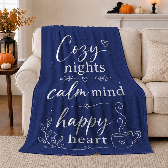 Calming Nights Comfort Text Design, Cozy Friendship Quote Scene, Warm Flannel Blanket for Living Room and Reading Nook, Art Lovers Appreciation Gift, Artistic Home Decor