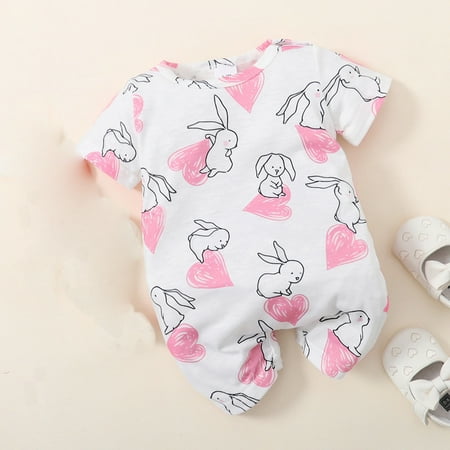 

NIUREDLTD Babys Girls Short Sleeve Easter Cartoon Rabbit Prints Jumpsuit Outwear For Babys Clothes