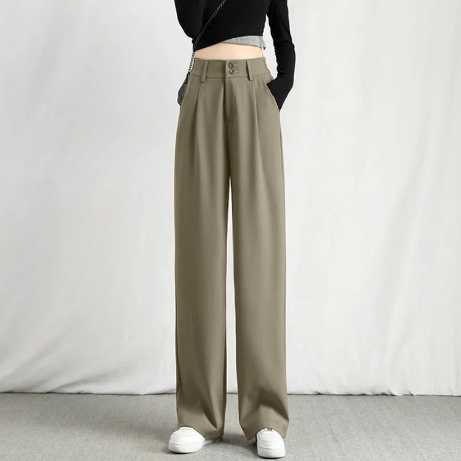 Women's Long Straight Suit Pants Elastic High Waisted In The Back ...