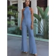 thumbnail image 4 of Women'S 2 Piece Outfits Sleeveless Halter Top and Wide Leg Pants Set Royal Blue M, 4 of 9