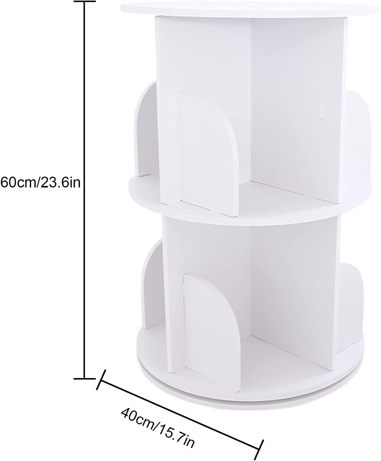 FETCOI 2 Tiers Rotating White Bookshelf 360 Degrees,Stackable Shelves Bookshelf Organizer,Storage Display Rack Floor Standing Shelves