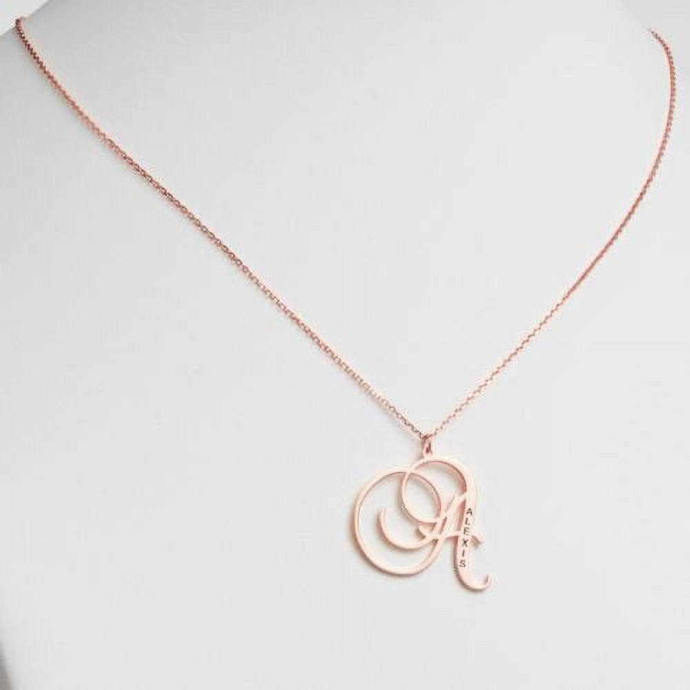 Personalized Planet Women's Rose Gold Over Sterling Initial With Engraved Name Necklace