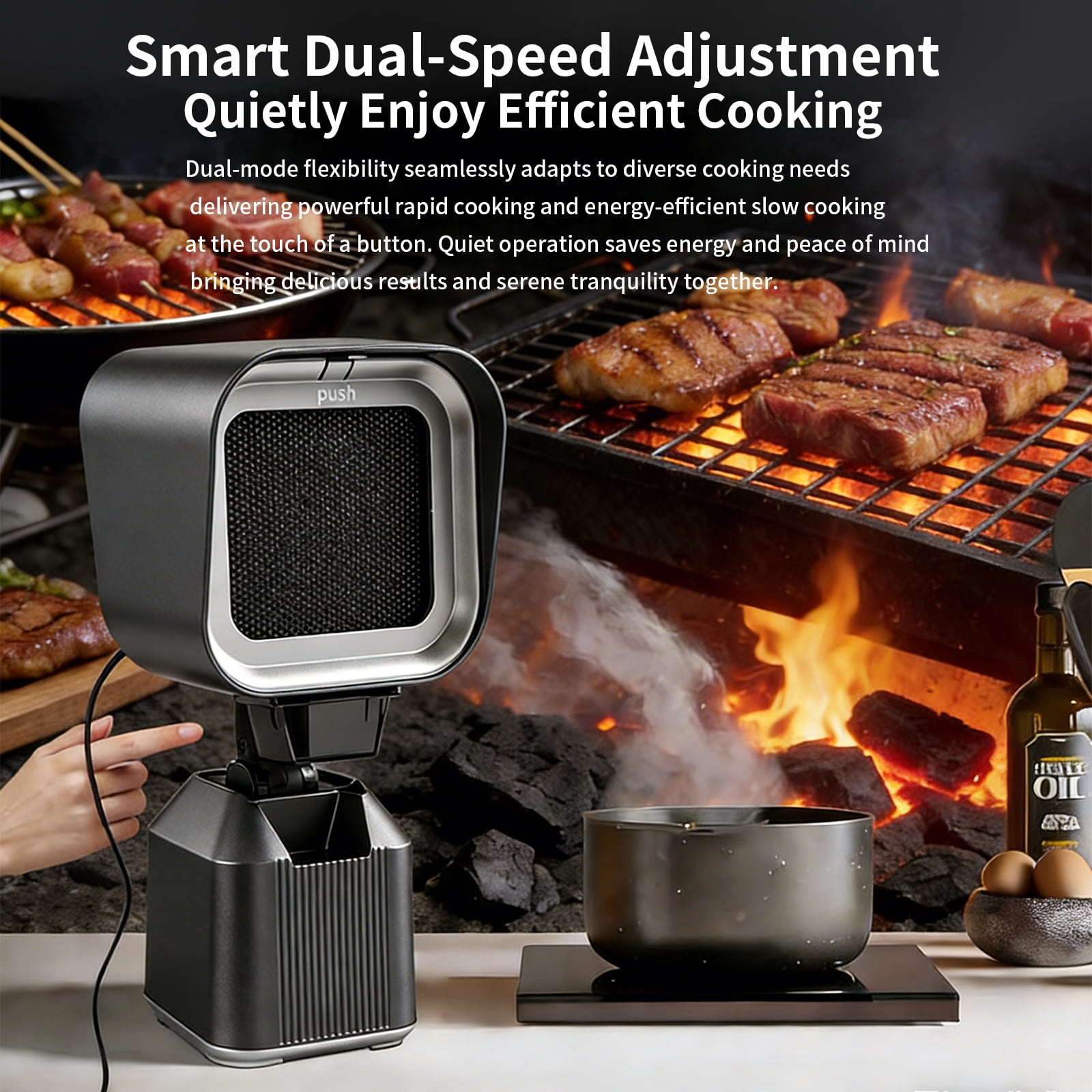 Portable stove range hood, adjustable angle mobile desktop stove range hood, low-noise, maintenance free kitchen exhaust fan, suitable for indoor and outdoor bars