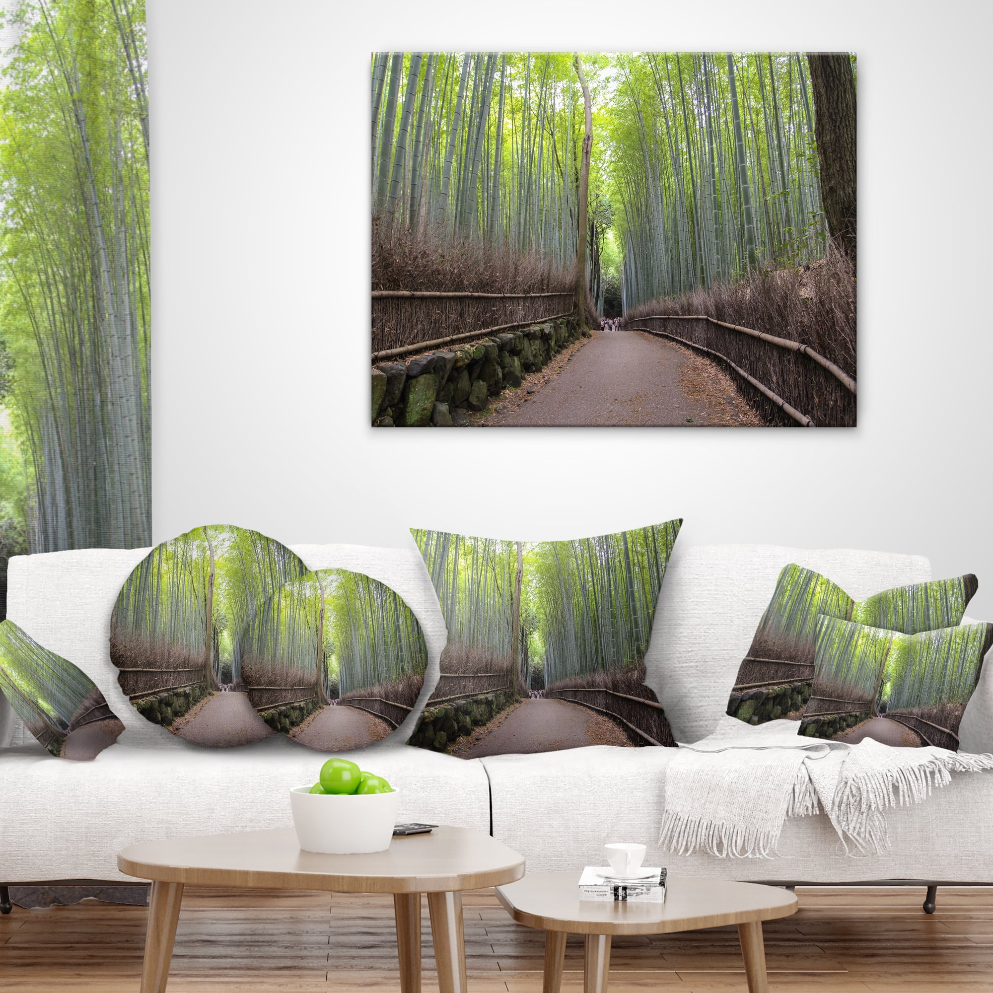 Designart Arashiyama Bamboo Path Japan - Forest Throw Pillow - 18x18