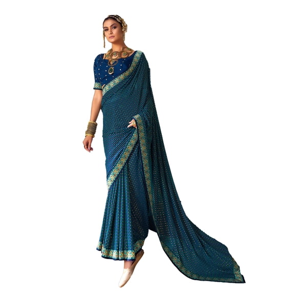 Traditional Ethnicwear Dark Blue Chiffon Paisley Print Saree