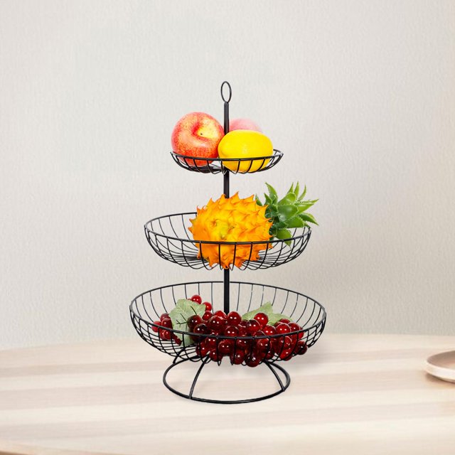 Soporte metálico para cesta de frutas Macarena 3 niveles bandeja desmontable 48cm Anillo negro