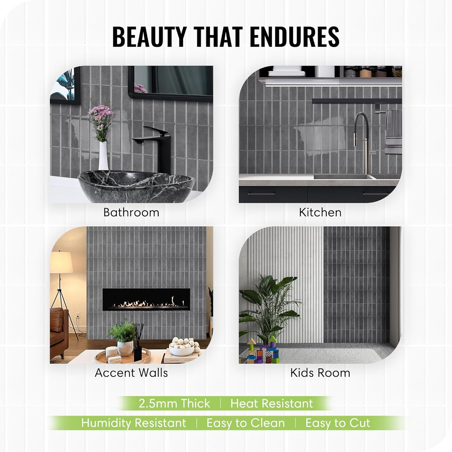 5 Pack Peel and Stick Backsplash Subway Tiles, Extra Thick 3D Wall Panels, Heat & Water Resistant, Easy DIY Kitchen, Bathroom, Laundry, Fireplace & Rental Home Wall Décor (12 x 12 in), Green