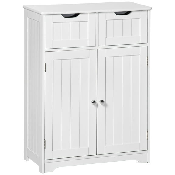 Beran7 Freestanding Bathroom Storage Cabinet, Floor Cabinet with 2 Drawers, Adjustable Shelf, for Bathroom, Living Room or Entryway, White