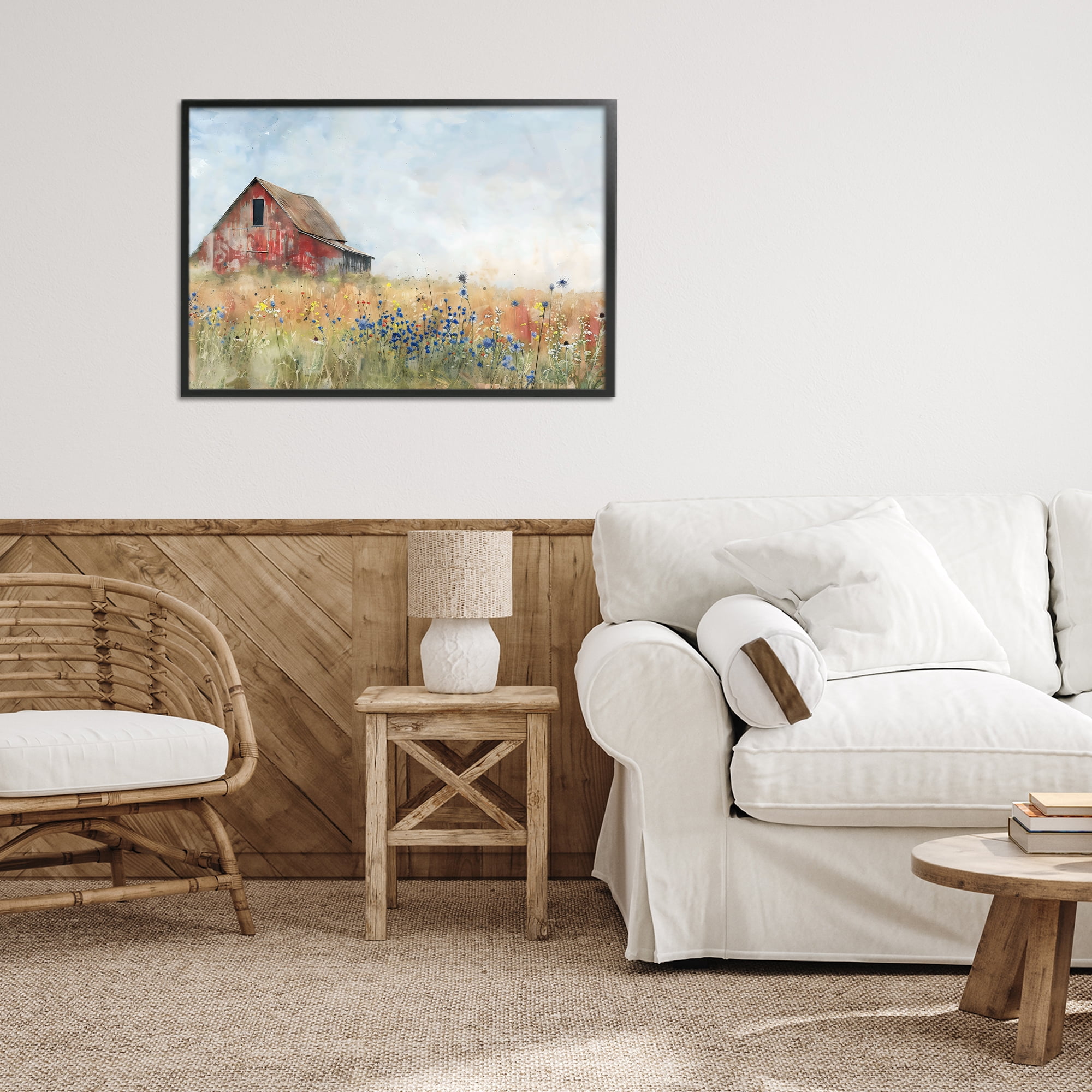Stupell Industries Rustic Barn in Colorful Meadow Black Framed Giclee Art, design by Creative Studio