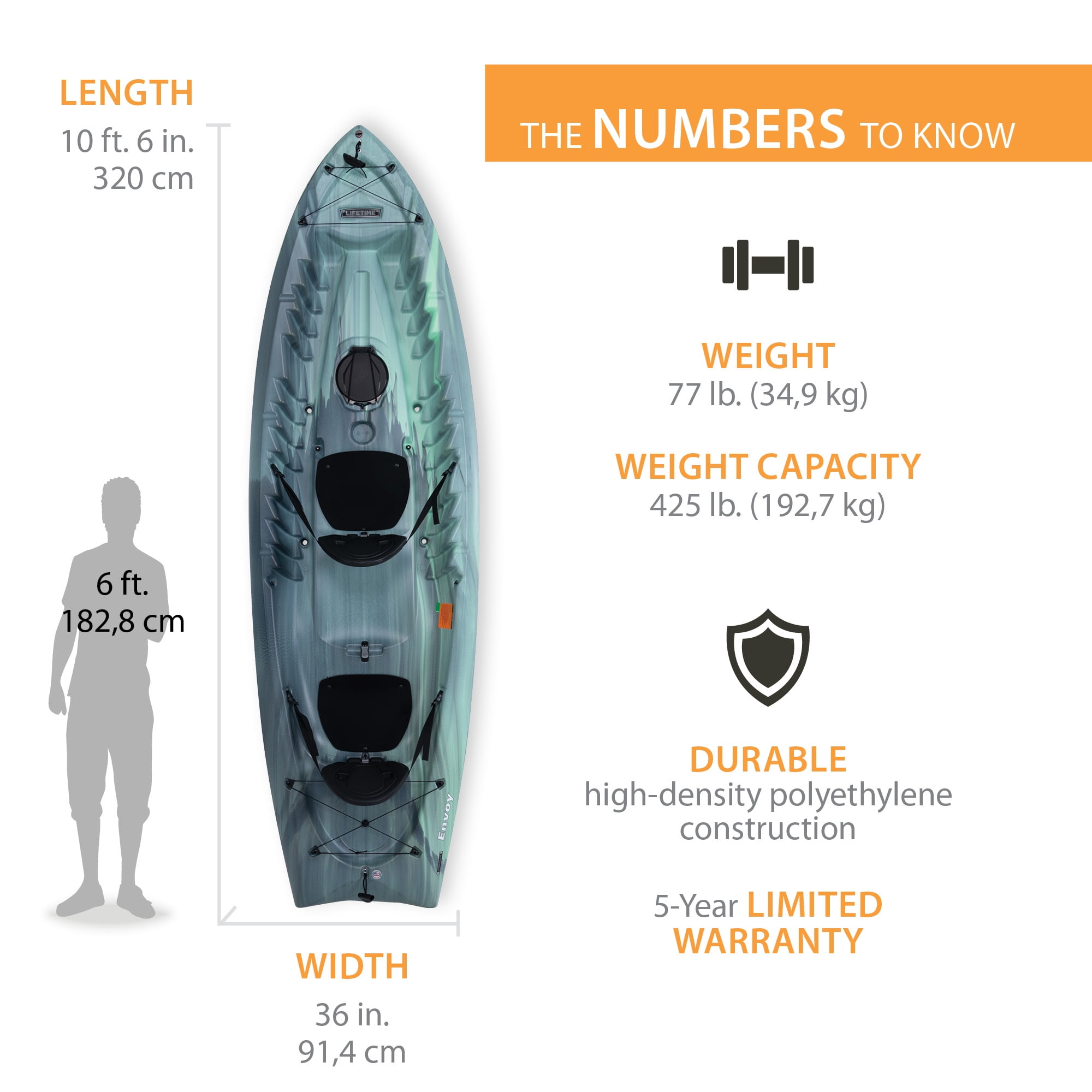 Lifetime Envoy 10.5 ft Sit-On-Top Tandem Kayak with Paddles, Aurora Fusion (91332)