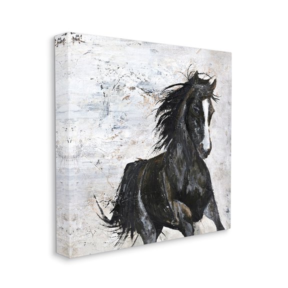 Stupell Industries Wild Black Horse Galloping over Abstract White Canvas Wall Art by Design Fabrikken