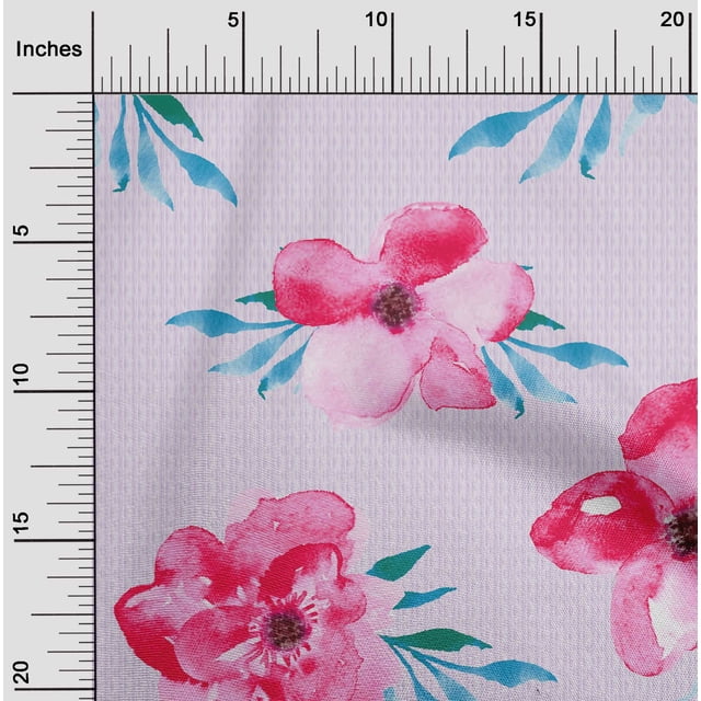 oneOone Polyester Lycra Fabric Watercolor Leaves & Flower Floral Print Fabric BTY 56 Inch Wide