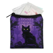 SEANATIVE Black Cat Sanitary Napkin Storage Bag for Women Soft Sanitary Pad Bags Pouch with Zipper Portable Menstrual Pad Period Bag for Teen Girls