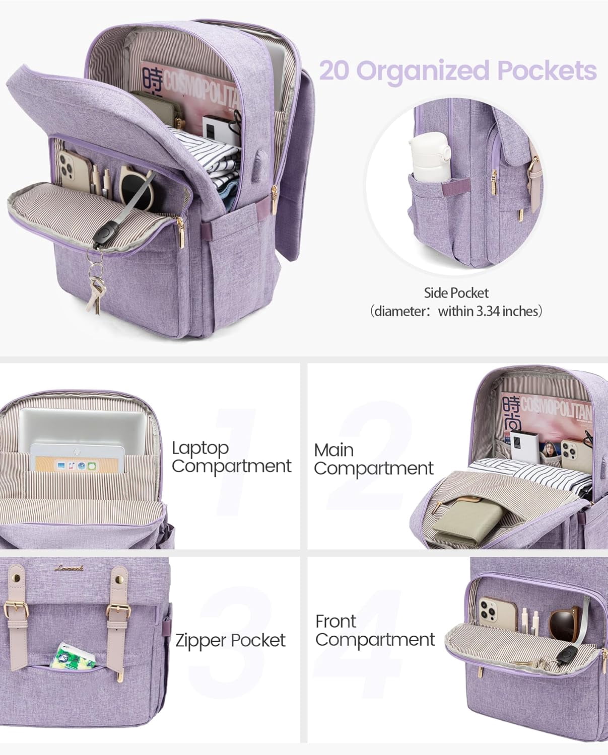 Lovevook Laptop Backpack for Women, Vintage Teacher College Nurse Work Computer Bag Fit 15.6" Laptop with USB Port, Waterproof Travel Backpack Purses