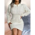 thumbnail image 6 of Casual Cable Knit Sweater Dress with Tie-Waist for Female, Autumn Winter Bodycon Tight Long Sleeve Tunic White S, 6 of 8