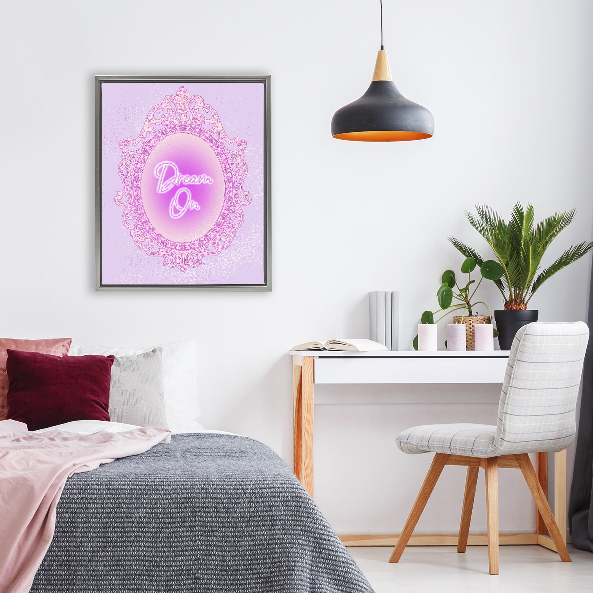 Stupell Industries Dream On Ornate Mirror Gray Framed Floater Canvas Wall Art, design by Ziwei Li