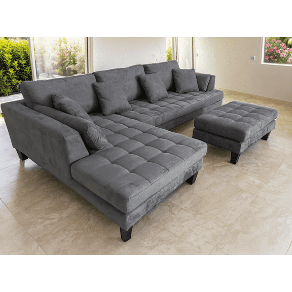 Stendmar 3PC CONTEMPORARY DARK GREY MICROFIBER FABRIC SECTIONAL COUCH SOFA S168LDG