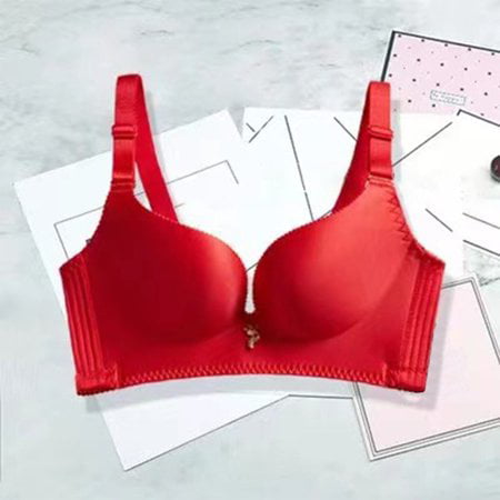 ALSLIAO Womens Push Up Padded Wire Free Bra Size 34 36 38 A B C Cup  Bralette Red 34C 