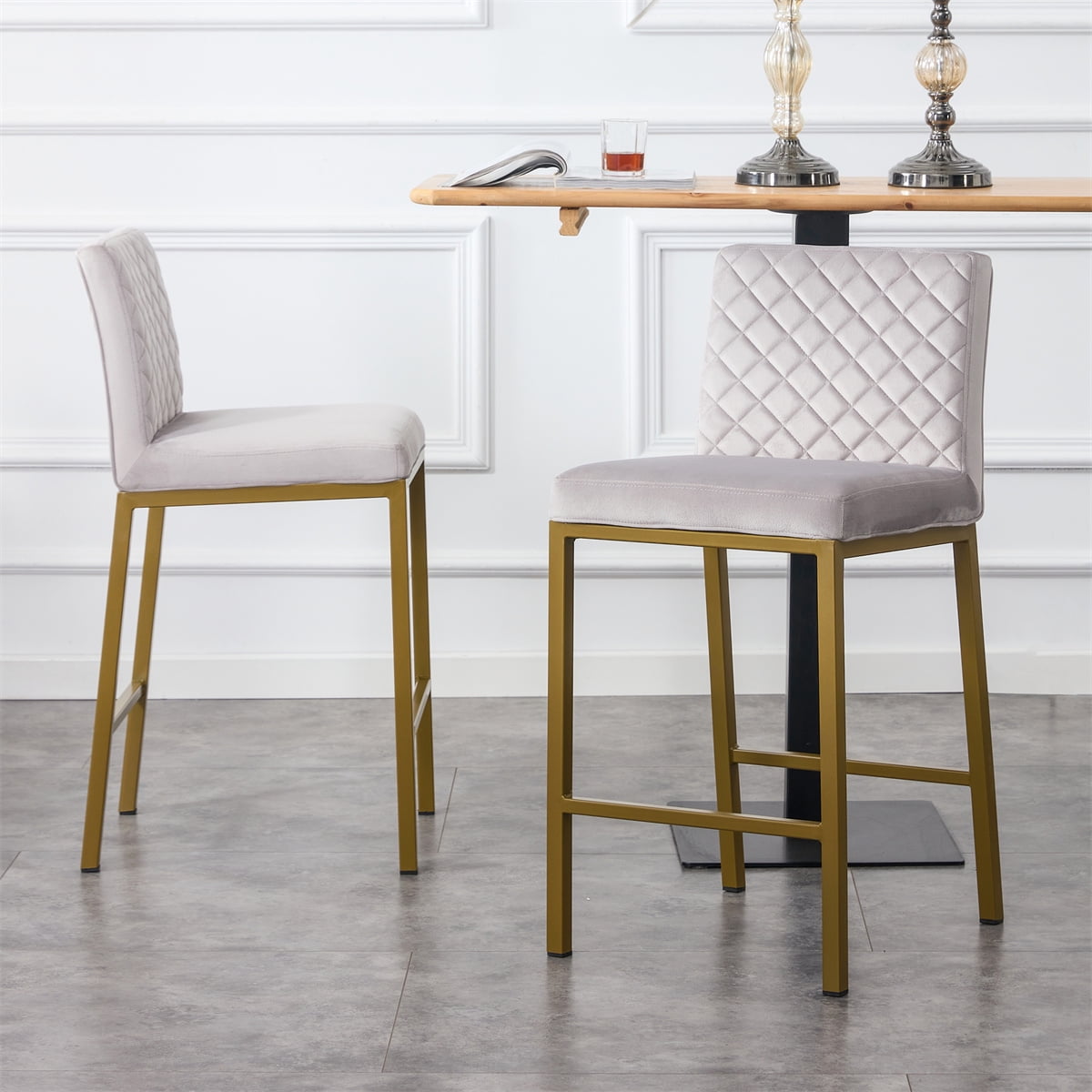 Bar Chairs Set of 2, High Counter Stool with Diamond Tufted Backrest