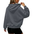 thumbnail image 3 of Hoodies Women Solid Long Sleeve Pullover Sweatshirt Tops Casual Waist Cinching Cropped Outfits Fall Winter Apparel, 3 of 5