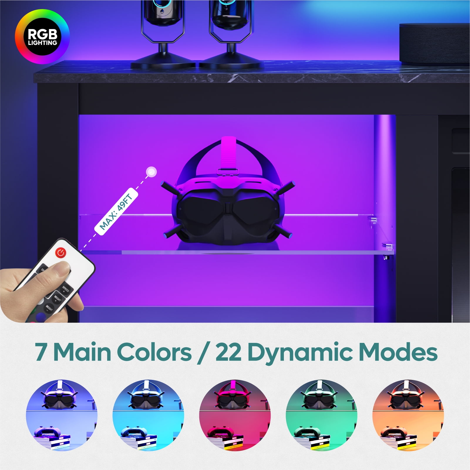 Bestier LED TV Stand for TVs up to 75'', Modern Entertainment Center with Remote Controlled RGB Lights, Adjustable Glass Shelves & Open Storage, Media Console for Living Room, Black