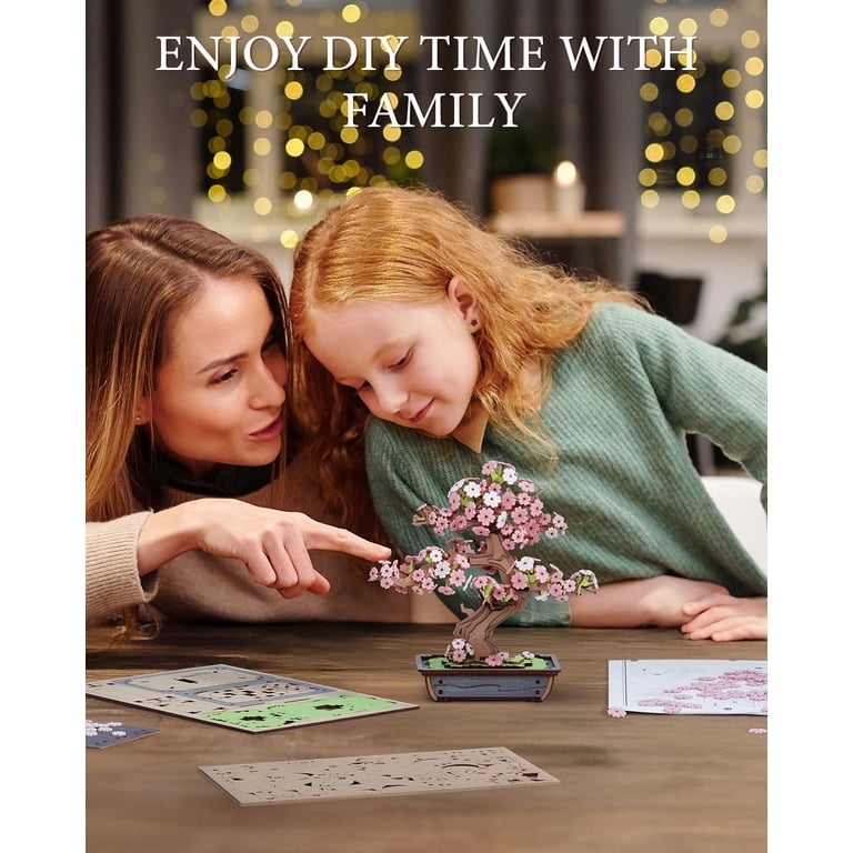 Rolife Sakura and Eternal Pine 3D Puzzle Bonsai Model Kits Wooden Puzzle for Adults to Build Home Decoration Creative Gifts for Adults and Children ( Pins