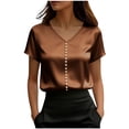 thumbnail image 2 of HongQid Women's Silk Satin V Neck Short Sleeve Top Casual Summer Business Casual Outfits, 2 of 5