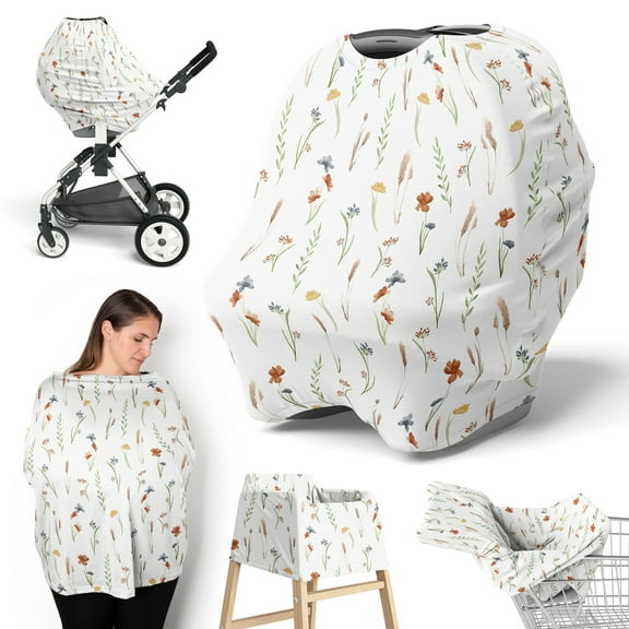 Sweet Jojo Designs Watercolor Floral Garden Sage Green Girl Multi Use Baby Car Seat and Nursing Cover