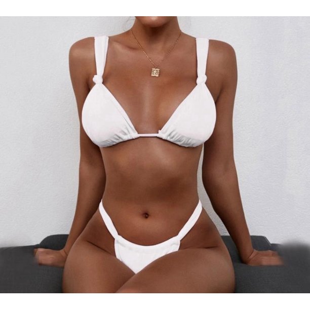 Bañador triangular para mujer, traje de baño brasileño de 2 piezas con pliegues, conjunto de Bikini liso con realce, conjunto de Bikini Sexy 2024