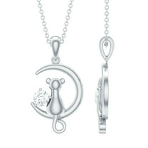 Rosec Jewels Cat on Moon Pendant with Diamond for Women (HI-SI Grade, April Birthstone), 925 Sterling Silver