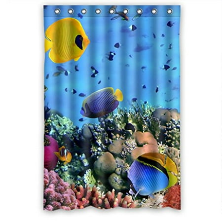 Clear Fish Shower Curtain HelloDecor UnderSea World Colorful Fish Coral Clear Water Shower Curtain Polyester Fabric Bathroom Decorative Curtain Size 48x72 Inches ()
