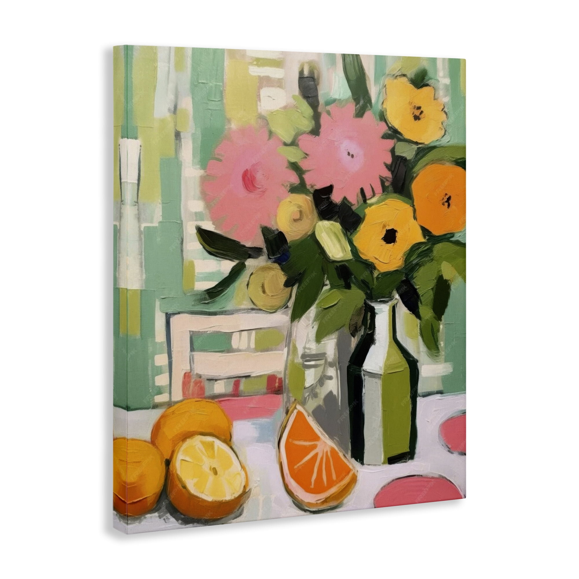 Stupell Industries Citrus Slices & Bouquet Food & Beverage Painting Wrapped Canvas Art Print Wall Art, 16 x 20