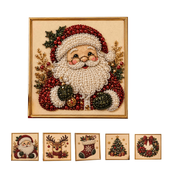 Christmas Santa Pearl Art DIY Kit, Warm Cute 3D Diamond Art Painting Crafts for Adults, DIY Winter Home Decor Wall Art, Beginner DIY Seasonal Party Gift