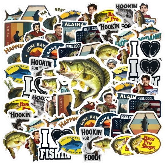 35pcs Humorous Fishing Stickers Outdoor Adventure Stickers Nature Exploration Stickers for Suitcase Phone Laptop