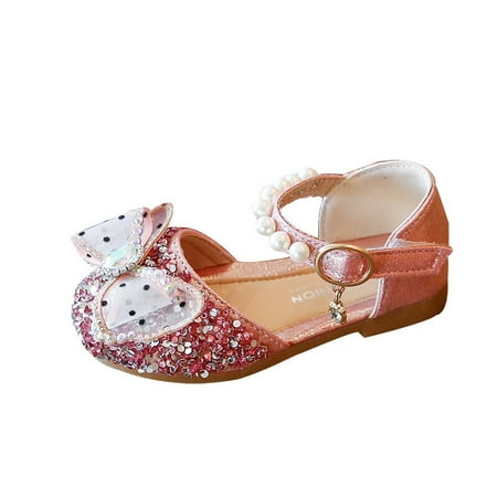 

〖CFXNMZGR〗Girls Sandals Shoes Sandals Crystal Girls Baby Bowknot Dancing Infant Pearl Bling Shoes Single Kids Shoes Princess Baby Sneakers