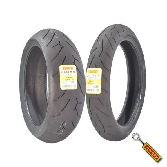 Pirelli Diablo Rosso II  120/70 ZR 17 M/C (58W) TL (K) Front & 190/50 ZR 17 M/C (73W) TL Rear Motorcycle Tires- Sport Performance for Road Use Tire Set with Keychain
