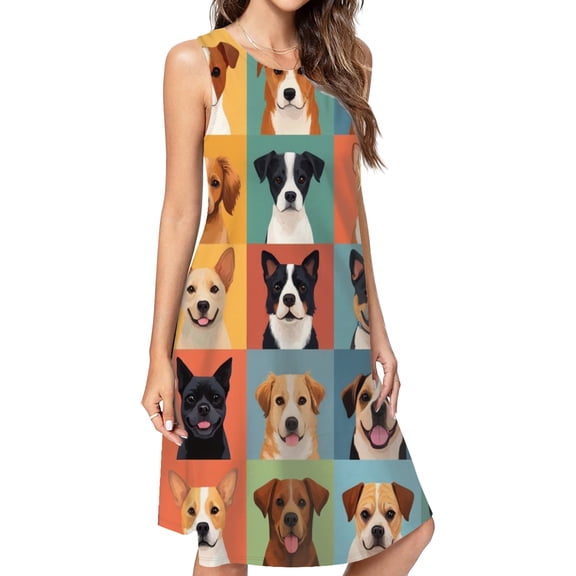 Cute Dog Sketch Casual Sleeveless Loose Sundress Dress For Women Summer Dress Daily Woman