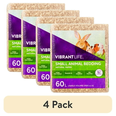 (4 pack) Vibrant Life Natural Paper Pet Bedding for Small Pets Natural Brown 60 L Bag