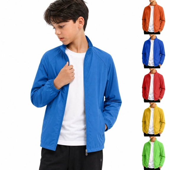 HAOTAGS Teen Boys Outdoor Jacket(12-19) Long-Sleeve Casual Lightweight Hoodless Sporty Windbreaker Light Blue Size 12