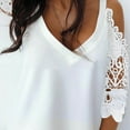 thumbnail image 2 of Wenyuyu Womens Cold Shoulder Tops Summer Sexy Lace Hollow Out 3/4 Sleeve T Shirts Trendy Casual Solid Deep V Neck Blouses, 2 of 5