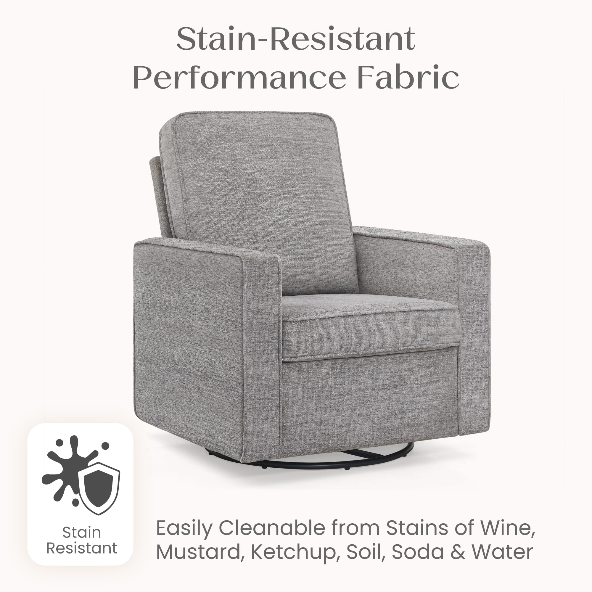 Delta Children Noah Upholstered Swivel Glider with Stain-Resistant Performance Fabric- Greenguard Gold Certified, Frost Grey