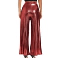 thumbnail image 4 of RYRJJ Women's Shiny Pants Casual Straight Wide Leg High Waist Loose Casual Pants Jogging Dance Stage Nightclub Dressy Pants(Red,S), 4 of 7