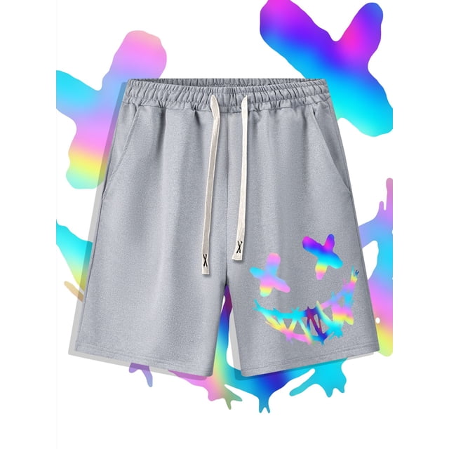 Pantalones cortos de verano para hombre, Pantalón deportivo de playa Retro, minimalista, estampado de cara sonriente, moda urbana, secado rápido, con cordón Fivean unisex