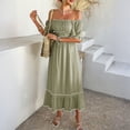 thumbnail image 5 of Women's Off the Shoulder Ruffle Maxi Dress Short Sleeve Tiered Graduation Boho Sundress, 5 of 9