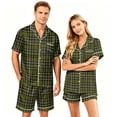 thumbnail image 2 of VV AVEORS Satin Couple Matching Pajamas Sets Short Sleeve Button Down Plaid Silk Pjs Set For Couples Summer Holiday Pajamas Green M, 2 of 5