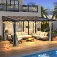 thumbnail image 2 of GARTOO 10' x 13' Outdoor Wall-Mounted Hardtop Gazebo, Aluminum Frame Lean-to Pergola with Sloping Polycarbonate Roof & Double Curtains for Backyard, Garden, Poolside, Deck, 2 of 10