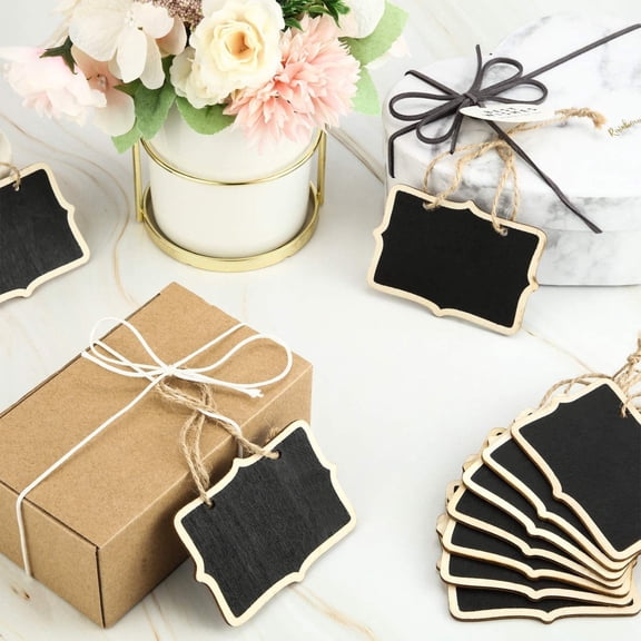 Set of 24 Creative Mini Hanging Blackboards, Decorative Wooden Chalkboard Tags for Gift Baskets and Party Favors, Customizable Message Board Labels