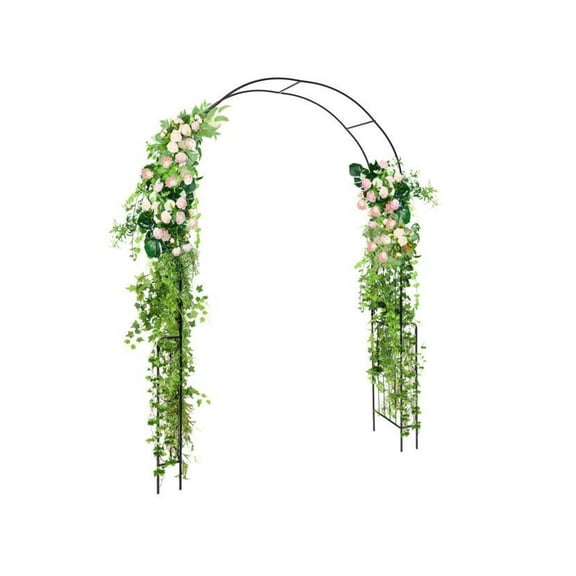 Metal Garden Arch Trellis - 7.9ft Outdoor Arbor for Climbing Plants - Wedding Arch Backdrop Stand with Fence - Black Galvanized Steel