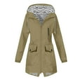thumbnail image 4 of Plus Size Long Rain Jacket for Women Hiking Sports Zipper Hooded Windbreaker Jackets Outdoor Casual Waterproof Coat Khaki, S, 4 of 7